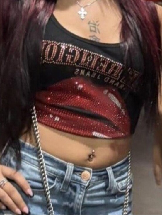 True Religion Tops - True Religion Black Rhinestone Lip Tank Top